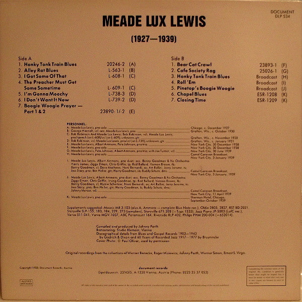 Meade "Lux" Lewis : Meade Lux Lewis (1927-1939) (LP, Comp, Mono, Ltd, RM)