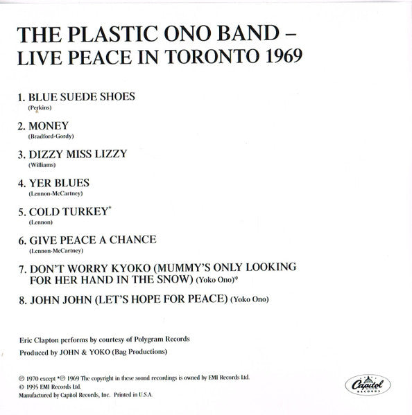 The Plastic Ono Band : Live Peace In Toronto 1969 (CD, Album, RE, RM, EMI)