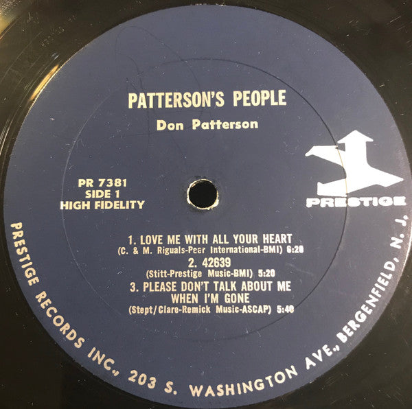 Don Patterson With Sonny Stitt And Booker Ervin : Patterson's People (LP, Album, Mono)