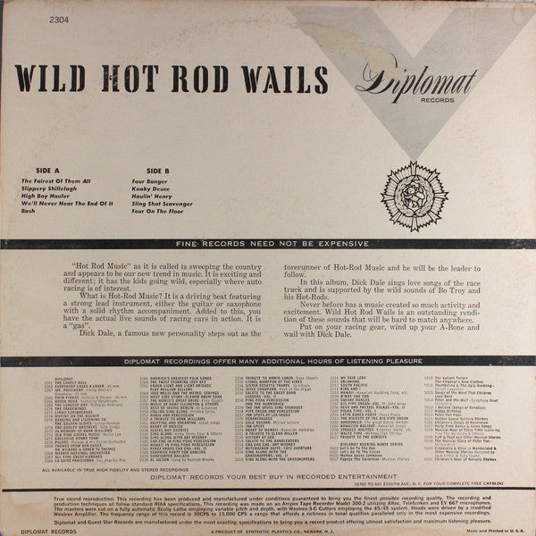 Dick Dale Also Bo Troy And His Hot Rods : Wild Hot Rod Wails (LP, Album, Mono)