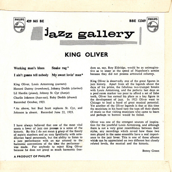 King Oliver : Jazz Gallery (7", EP, Comp)