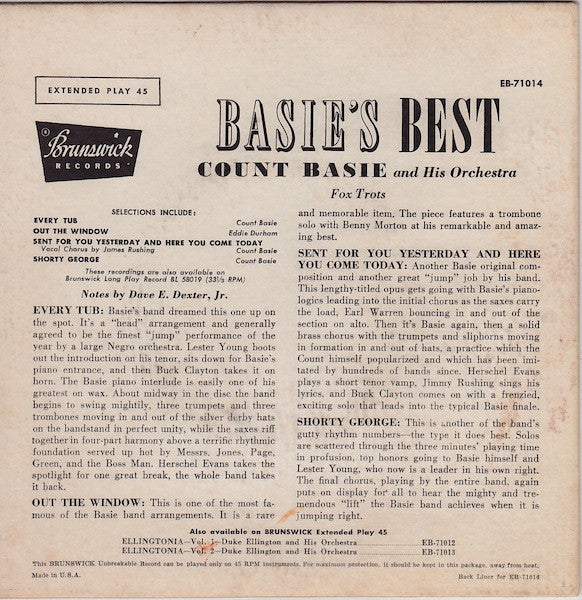 Count Basie Orchestra : Basie's Best (7", EP)