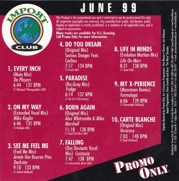 Various : Promo Only Import Club: June 99 (CD, Comp, Promo)