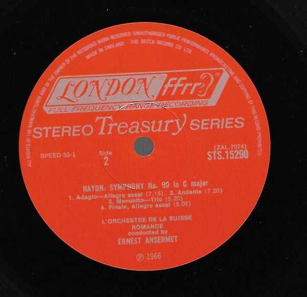 Joseph Haydn, Ernest Ansermet, L'Orchestre De La Suisse Romande : Haydn Symphony No. 22 "The Philosopher" Symphony No. 90 (LP, Album, RE)