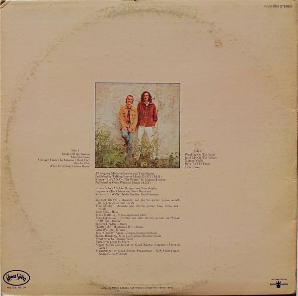 Brewer And Shipley : Shake Off The Demon (LP, Album, Scr)