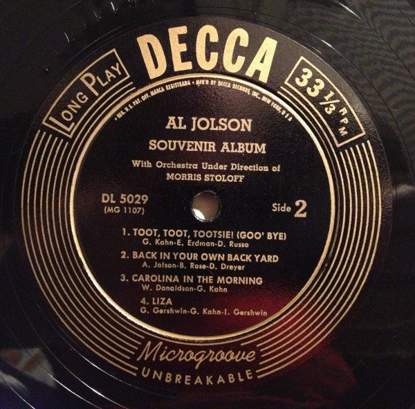 Al Jolson : Souvenir Album Vol. 2 (10", Album, Mono)