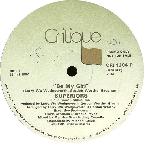 Superiors : Be My Girl (12", Promo)