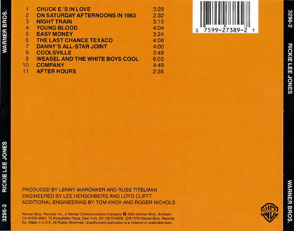 Rickie Lee Jones : Rickie Lee Jones (CD, Album, RE, Cin)