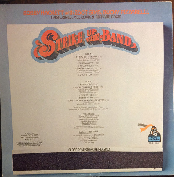 Bobby Hackett, Zoot Sims, Bucky Pizzarelli, Richard Davis (2), Mel Lewis & Hank Jones : Strike Up The Band (LP)