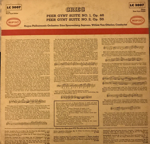 Grieg* - Erna Spoorenberg, The Hague Philharmonic Orchestra*, Willem Van Otterloo : Peer Gynt Suites No. 1 Op. 46 And 2 Op. 55 (LP, Album)