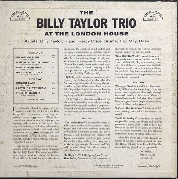 Billy Taylor : The Billy Taylor Trio At The London House (LP, Mono)
