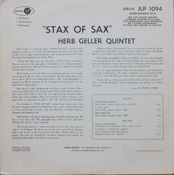 Herb Geller : Stax Of Sax (LP, Album, Mono, RE)