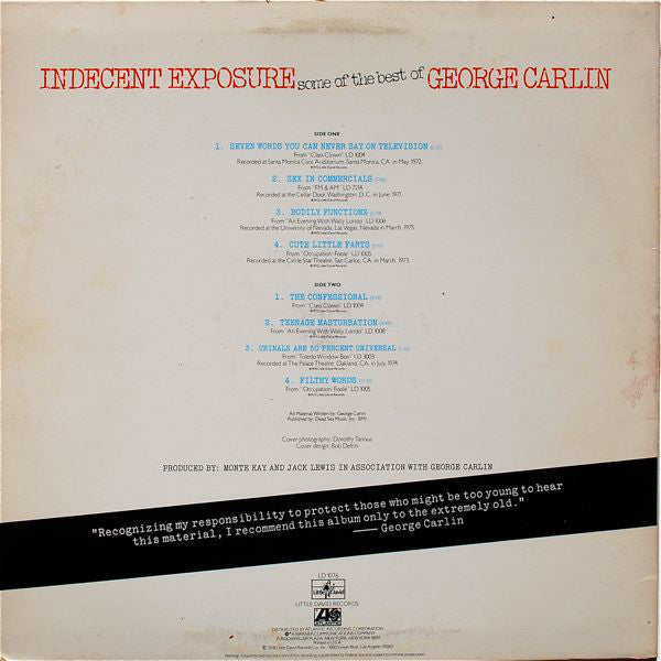 George Carlin : Indecent Exposure: Some Of The Best Of George Carlin (LP, Comp, Spe)