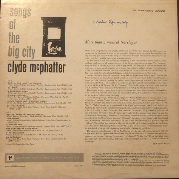 Clyde McPhatter : Songs Of The Big City (LP, Album)