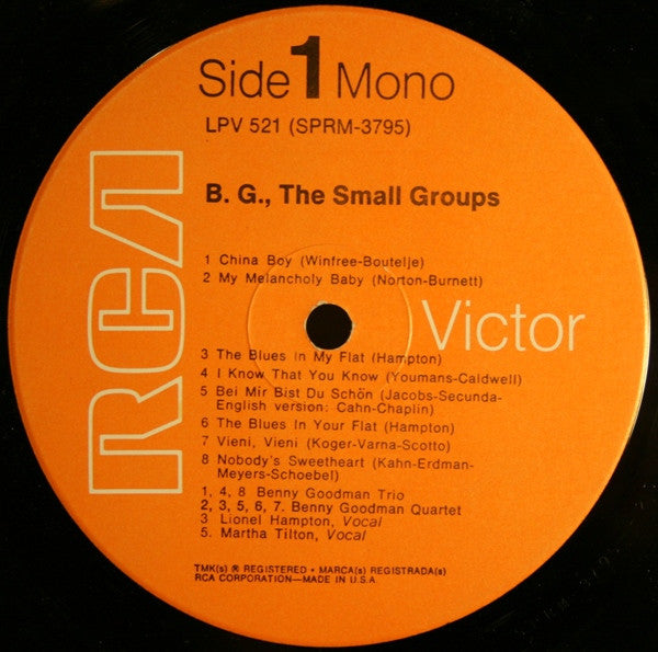 Benny Goodman : B.G., The Small Groups (LP, Comp, Mono, RE)