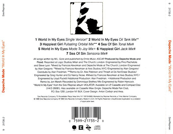 Depeche Mode : World In My Eyes / Happiest Girl / Sea Of Sin (CD, Maxi)