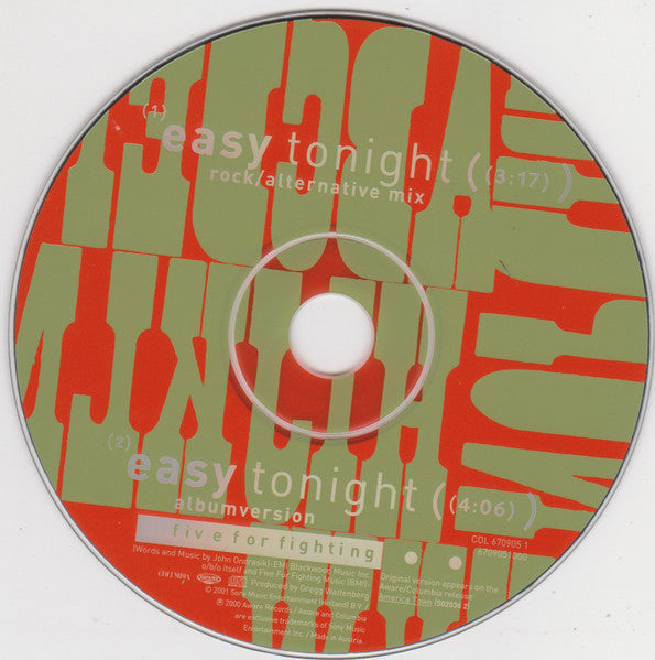 Five For Fighting : Easy Tonight (CD, Single)