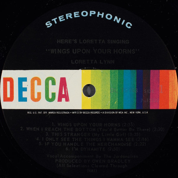 Loretta Lynn : Here's Loretta Singing "Wings Upon Your Horns" (LP, Album, Roc)
