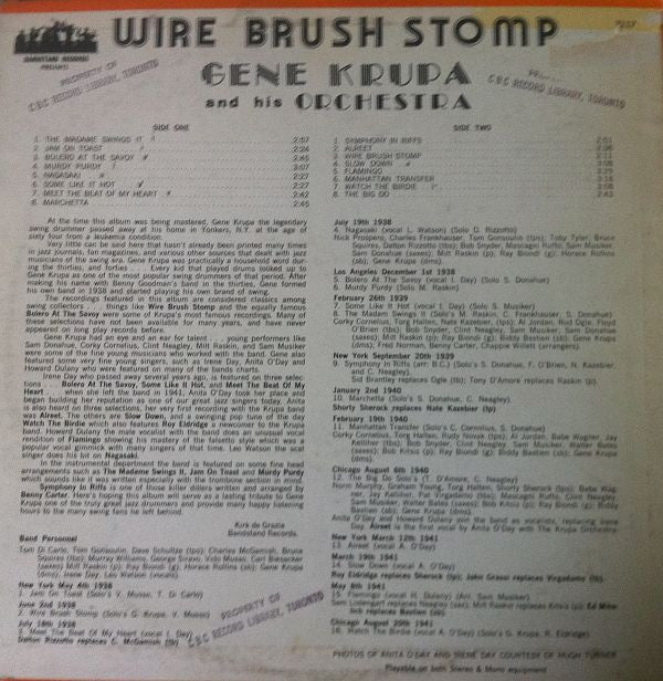 Gene Krupa And His Orchestra Featuring Irene Daye - Anita O'Day : Wire Brush Stomp (1938-1941) (LP, Comp)
