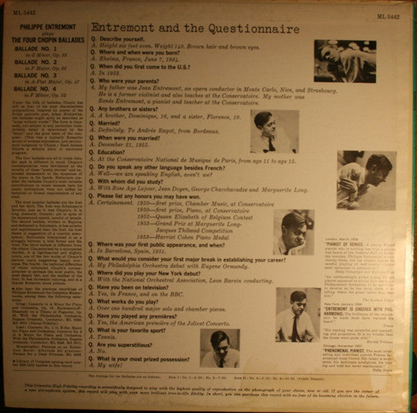 Philippe Entremont : Four Ballades (LP, Album)