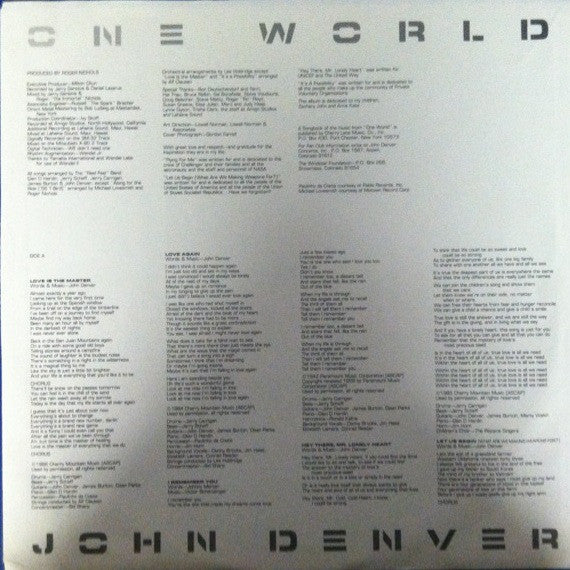 John Denver : One World (LP, Album, Ind)