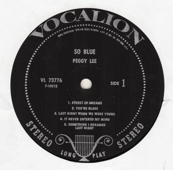 Peggy Lee : So Blue (LP, Album, Glo)