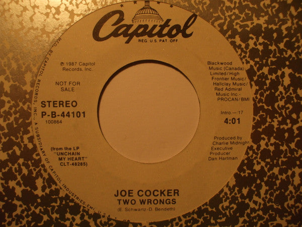 Joe Cocker : Two Wrongs (7", Promo)