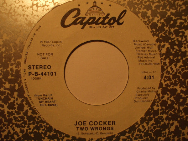 Joe Cocker : Two Wrongs (7", Promo)
