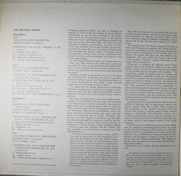 Wolfgang Amadeus Mozart, George Szell, The Cleveland Orchestra, Columbia Symphony Orchestra : The Mozart Album (2xLP, Comp, Gat)