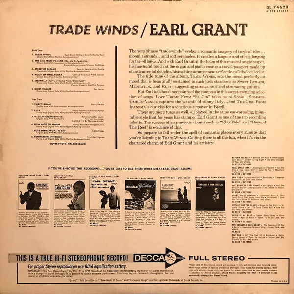 Earl Grant : Trade Winds (LP, Glo)