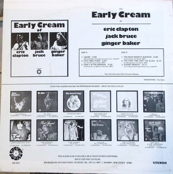 Eric Clapton / Jack Bruce / Ginger Baker : The Early Cream Of Eric Clapton, Jack Bruce & Ginger Baker (LP, Comp)