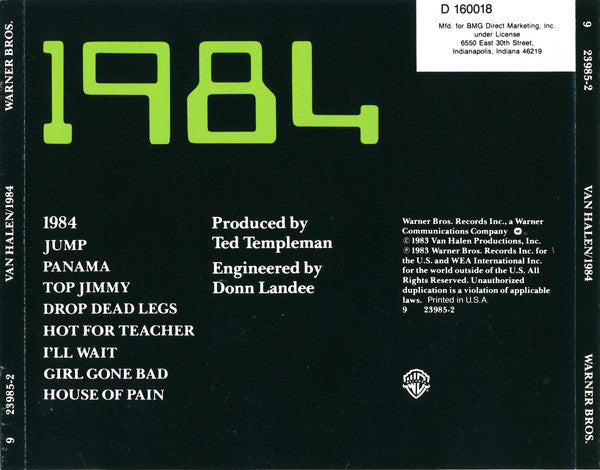 Van Halen : 1984 (CD, Album, Club, SRC)