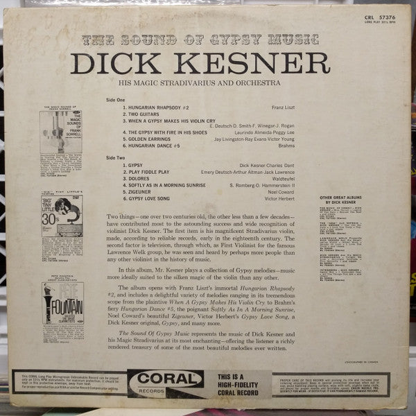 Dick Kesner, His Magic Stradivarius And Orchestra : The Sound Of Gypsy Music (LP, Album, Mono)