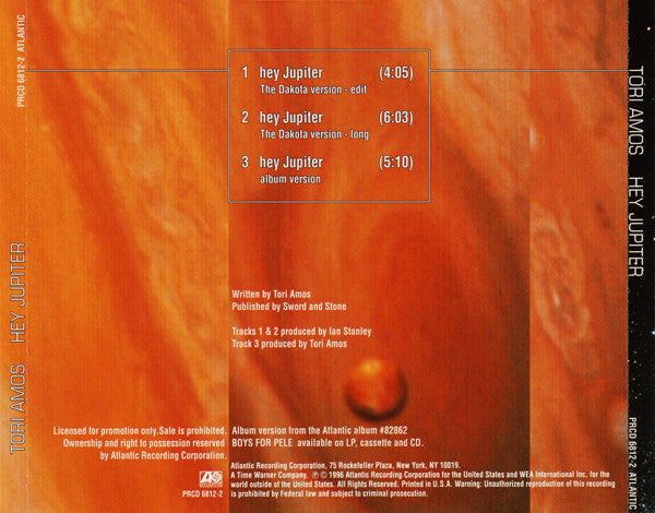 Tori Amos : Hey Jupiter (CD, Single, Promo)