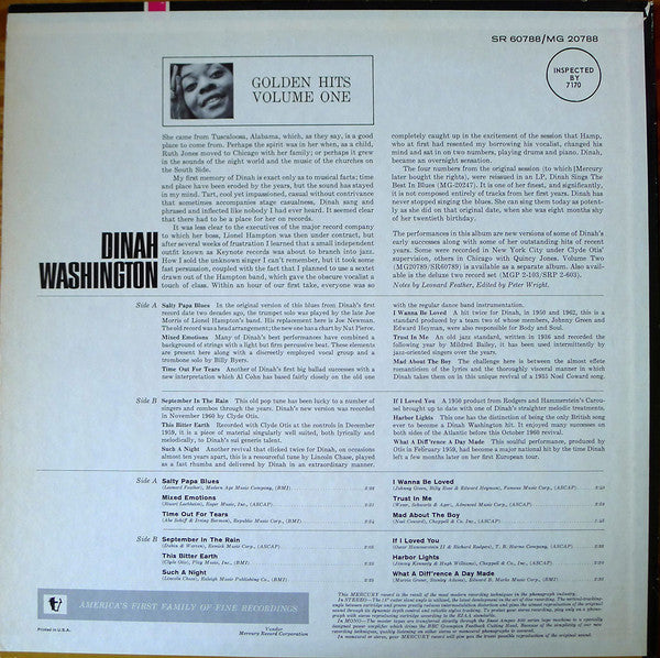 Dinah Washington : Golden Hits Volume One (LP, Comp)