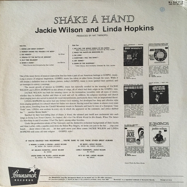 Jackie Wilson And Linda Hopkins : Shake A Hand (LP, Album, Mono)