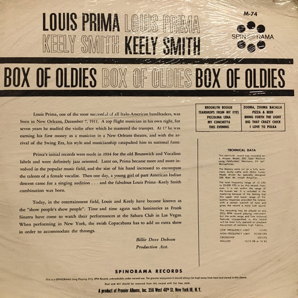 Louis Prima & Keely Smith : Box Of Oldies (LP, Mono)