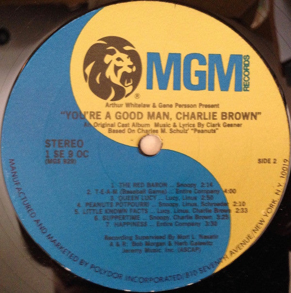 Clark Gesner / With Bill Hinnant, Reva Rose, Karen Johnson (2), Bob Balaban, Skip Hinnant, Gary Burghoff Presented By Arthur Whitelaw, Gene Persson : "You're A Good Man, Charlie Brown" (The Original Cast Album) (LP, Album, RE, PRC)