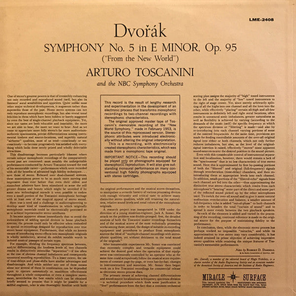 Antonín Dvořák - Arturo Toscanini, NBC Symphony Orchestra : Dvořák's Symphony "From The New World" (LP)