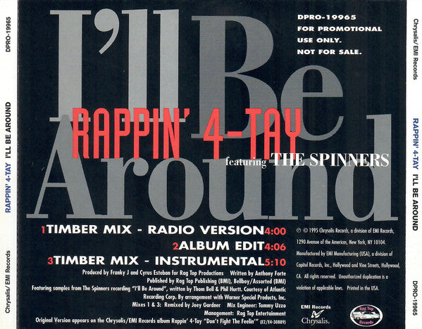 Rappin' 4-Tay Featuring Spinners : I'll Be Around (CD, Single, Promo)