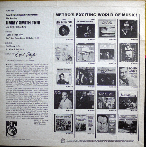 The Amazing Jimmy Smith Trio* : Live At The Village Gate (LP, Album)