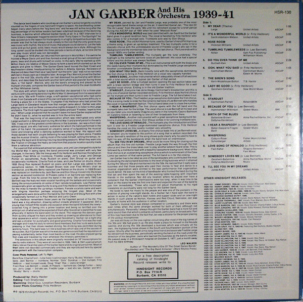 Jan Garber And His Orchestra : The Uncollected Jan Garber, 1939-1941 (LP, Album, Mono)