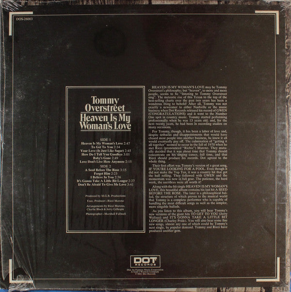 Tommy Overstreet : Heaven Is My Woman's Love (LP, Album)