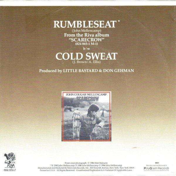 John Cougar Mellencamp : Rumbleseat (7", Single)