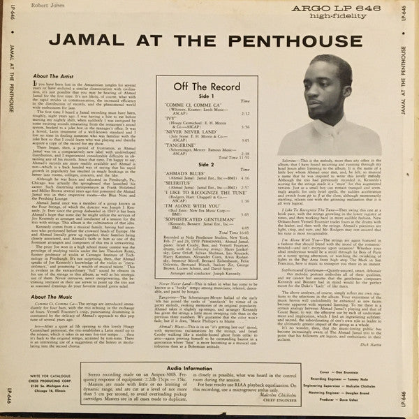 Ahmad Jamal : Jamal At The Penthouse (LP, Album)