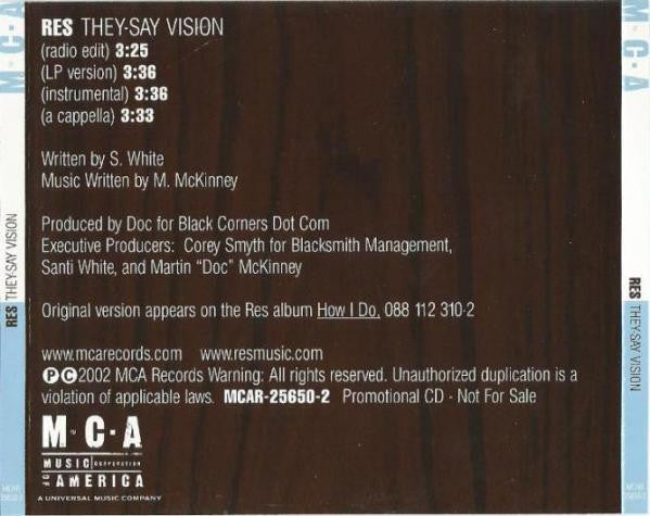 Res : They-Say Vision (CD, Single, Promo)