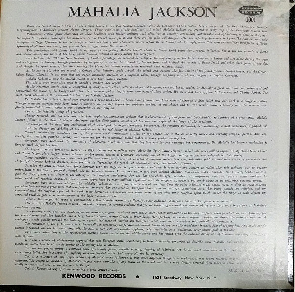 Mahalia Jackson : Kenwood Records Requests The Honor Of Your Presence At The Command Performance Of Mahalia Jackson Re-Creating Her European Concert Tour (LP, Comp, RE)