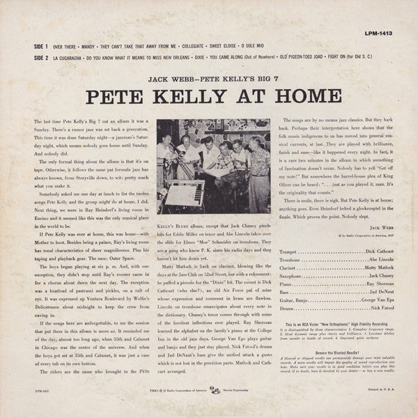 Pete Kelly And His Big Seven - Jack Webb : Pete Kelly At Home (LP, Album)