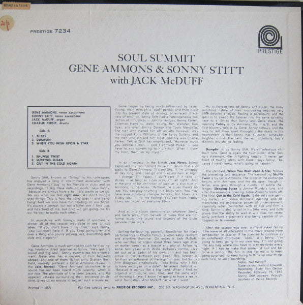 Gene Ammons & Sonny Stitt With Brother Jack McDuff : Soul Summit (LP, Album, Mono)