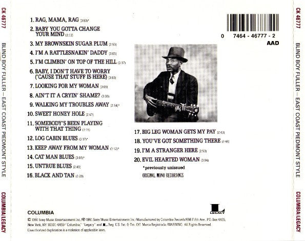 Blind Boy Fuller : East Coast Piedmont Style (CD, Comp, Mono)